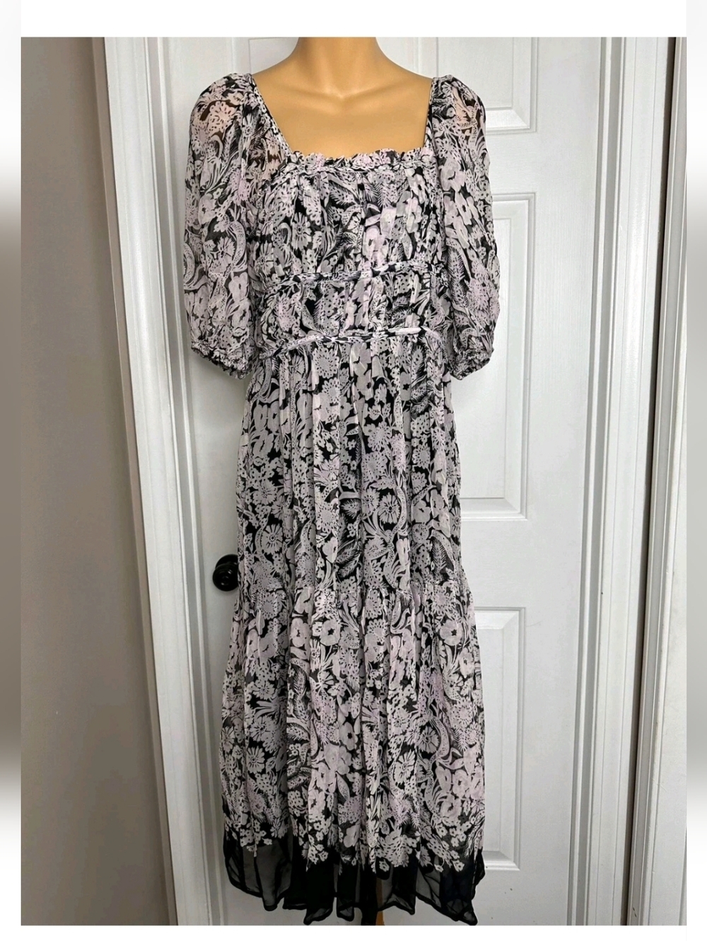 Anthropologie Squareneck Smocked Midi Dress Size S - Picture 5 of 12